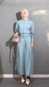 2in1 Cherra Setelan Wanita Muslim Elegan - Setelan Polos Outfit Simple Remaja Kekinian - Demore