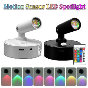 Adjustable LED Spotlights with Remote Rechargeable Motion Sensor Night Light RGB Bedroom Bedside Wall Lamp Spot Light Room Decor