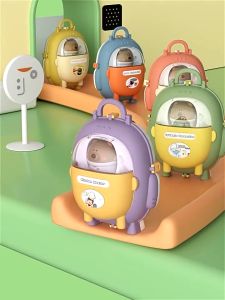 2-in-1 Little Bear Kitchen Backpack Cookware Game Toys Children Cooking Toys Pretend Play Kitchenware Set Portable Picnic Basket Toys Play House Pretend Role Play Toys for Boys Girls