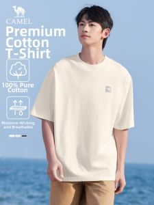 CAMEL | Heavyweight Loose Cotton Short Sleeve Round Collar Pure Color Mens T-Shirt