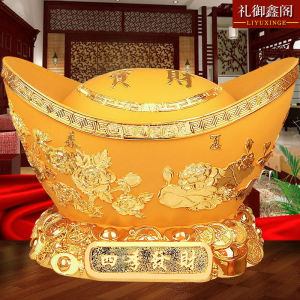Large Size Wealth Attracting Gold Yuanbao Ornament Money Box Sand Gold Treasure Bowl Crafts Living Room Decorations Opening Gifts