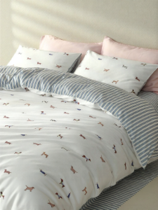 NELA HOME | Puppy Stripe Trendy Design Pure Cotton Bed Sheet Set