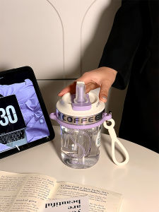 Cốc Cà Phê Nhựa Tritan Di Động Có Ống Hút Cốc Trà Chống Nóng Cho Nam Và Nữ Cốc Nước Nhựa Bền Bỉ Có Nắp Và Dây Đeo