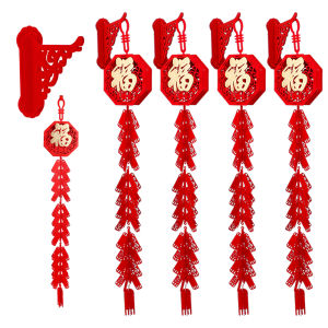 2024 เทศกาลตรุษจีน จีบประดับนำโชค ห้อยแบบแขวนผ้าไม่ทอสีแดงอวย พรตกแต่งบ้าน ขนาด 20-25 ชั่วโมง รูปทรง 5 วัสดุ