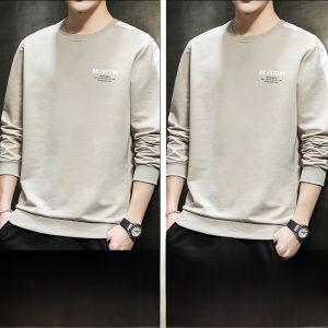 ROMON | Romon Mens Round Neck Sweatshirt Casual Long Sleeve T-Shirt Fashionable Loose Fit Spring Autumn New Print Base Layer Shirt