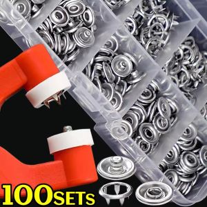 Polocat 100/50ชิ้นคีมหนีบกระดุมแบบกดติดชุดสแตนเลสกระดุมสแน๊ปกระดุมแบบ DIY สำหรับติดตั้งกระดุมกระเป๋าเสื้อผ้า