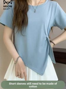 MiiOW | Casual Cat Woman French Style Asymmetric Design Short Sleeve T-Shirt Women Summer New Slimming Ice Sensation Casual Top