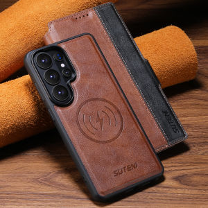 SUTENI Faux Leather Wireless Charging Card Holder Stand Wallet Magnetic Flip Cover Phone Case For Samsung S26 Ultra S25 S24 S23