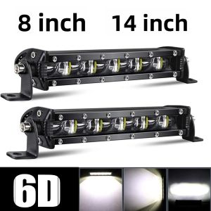 Thanh Đèn LED Siêu Sáng 6D 8 14 Inch Đèn Pha/sương Mù Cho Ô Tô Xe Máy Địa Hình SUV ATV Máy Kéo - Đèn Làm Việc Màu Trắng 4x4