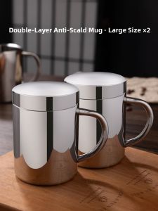 Large Capacity Double Layered Food Grade 316 Stainless Steel Water Cup Office Mug with Lid Thermal Insulation Anti-Scalding
