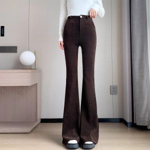 WANGGONGZHU | High Waist Thickened Fleece Lined Corduroy Wide Leg Pants Women Autumn Winter Casual Floor Length Trousers Princess Style