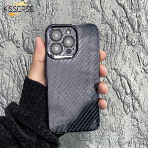 KISSCASE Luxury Plating Silicone Carbon Fiber Texture Case for iPhone 14 ProMax 14 Plus 13 12 11 Pro Max X XS XR Transparent Shockproof Cover