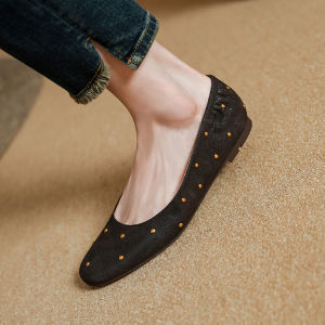 Super Easy to Wear Soft Bottom Not Tired Feet Flats Womens Spring & Fall round Head Low Heel Flats Leather Rivets 40 Flats Fancy