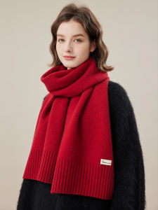 UVBANANA Pure Wool Scarf Womens Autumn Winter Thick Warm Knitted Shawl Versatile Red Birthday Gift Box Soft Comfortable Rectangle