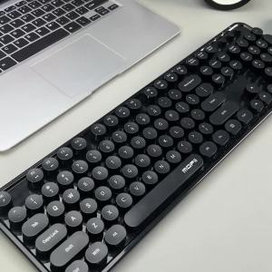 Mofii | MOFii Black Retro Round Keycaps Wireless Keyboard & Mouse Combo 2.4G Quiet Office Set US QWERTY Layout