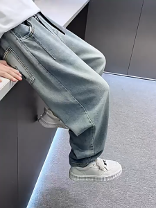 COD Boys Denim Pants For Kids 7-16Yrs Maong Pants Wide-leg Denim Pants Straight Leg Loose Jeans Baggy Pants For Kids Boys Trouser Fashion Loose Trending Pants