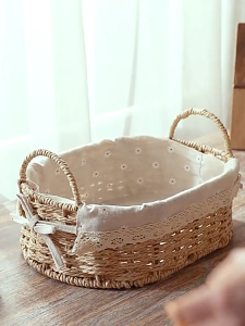 Storage Box Hand-Woven Rattan Basket with Handle Desktop Fabric Box Home Organiser Sundries Organizer