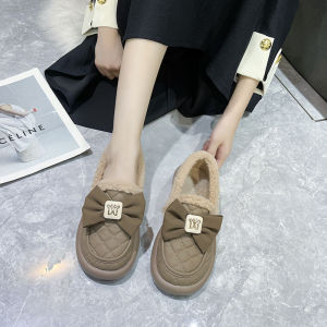 IELGY รองเท้าหมวกคลุมศีรษะแคชเมียร์ผู้ชายผู้หญิงรองเท้าโลฟเฟอร์แบบสวมรองเท้าผ้าฝ้ายอุ่นๆลำลองใหม่ฤดูหนาว2024