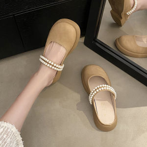 French Style Mid Heel Half Slippers Womens Outwear 2024 New Arrival Closed Toe Elegant Mary Jane Womens Shoes Slip-on Slippers Sandals