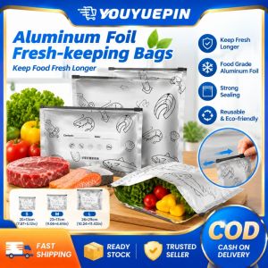 Youyuepin Túi giữ tươi giấy bạc dày Túi đựng đồ ăn nhẹ niêm phong khóa dây kéo không thấm nước túi cơm trưa giữ nhiệt cách nhiệt cho bữa ăn Cắm Trại Dã ngoại chuẩn bị lưu trữ tại nhà