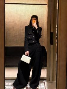GUGUXIAONIU | Chic Little Black Two-piece Set Jacket Trousers
