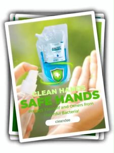 คลีนดี..แอลกอฮอล์น้ำ..แบบถุง 650 ml.สีฟ้ากลิ่นแป้งเด็ก..1ถุง