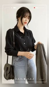 Catalog Fashion เสื้อเชิ้ตแขนยาวสีดํา ทรงสุภาพเรียบร้อย