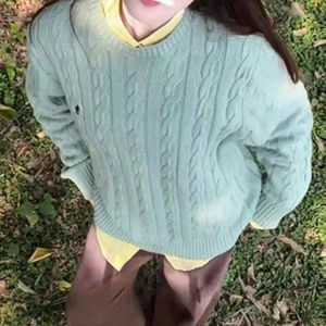 Korean Style Lazy Christmas Red Twist Knit Sweater Womens Autumn Winter New Knitted Base Shirt Top Loose Fit Long Sleeve