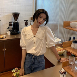 Sweet Doll Collar Short Sleeve White Shirt Womens Style French Elegant Top New Summer 2025 Fashion Ladies Premium Blouse