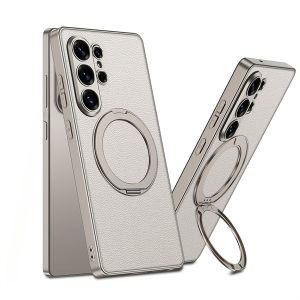 Electroplate Magnetic Rotating Ring Holder Phone Case for Samsung Galaxy S26 S25 S24 Ultra Leather Shockproof Protective Cover