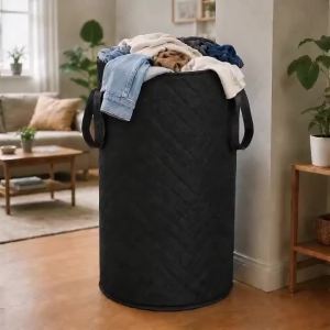 1 Pcs Black Non‑Woven Fabric Dirty Clothes Storage Bag Dust‑proof Foldable Large Capacity Portable Laundry Hamper