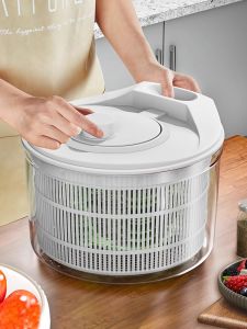 Manual Kitchen Vegetable Dehydrator Salad Spinner Washing Basket Hand Cranked Drain Basket Kitchen Gadget Plastic Material