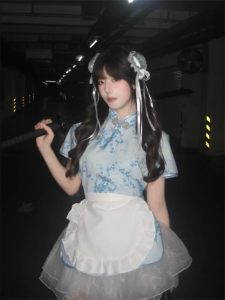 Chinese Cheongsam Short Dress Maid Uniform Halloween Christmas Cosplay Soft Girl School Uniform Skirt Traditional Chinese Style