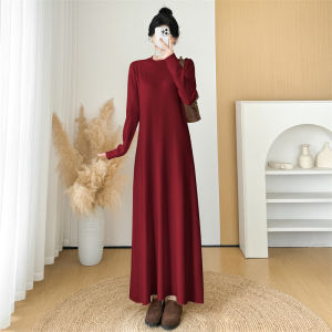 Đầu Tiên Mùa Thu Nửa Cao Cổ Áo Dệt Kim Đầm Nữ Mùa Thu Mùa Đông Cảm Giác Cao Cấp Mới Phù Hợp Áo Khoác Dài Bên Trong Đầm