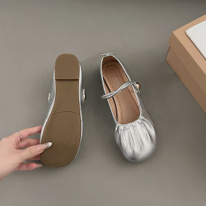 Flats Mary Jane Bean Shoes Womens Soft Bottom Spring New Style Casual Slip-On round Toe Anti-Slip Rubber Sole Fashionable