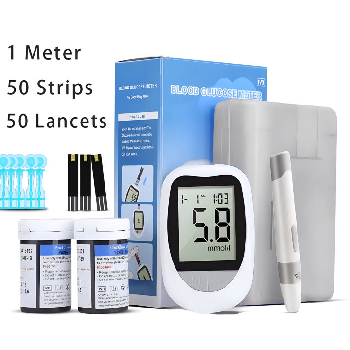 Blood Glucose Meter Glucometer Kit Diabetes Tester 50 Kit Test Strips Blood Collection Pen