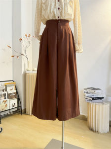 Rust Red Wide Leg Pants Womens High Waist Loose Fitting Korean Style Casual Trousers Nine Points Design Spring 2025