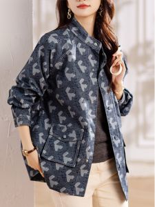 Big Sale Leak-Picking Retro Print Mid Length Long Length Lightweight Jacket Long-Sleeved Loose Lapel Tops Womens Clothing 2024 Spring New Arrival
