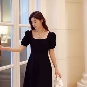 French Retro Square-neck Red Dress High Waisted Slim Fashion Trend Temperament Party Long Skirt