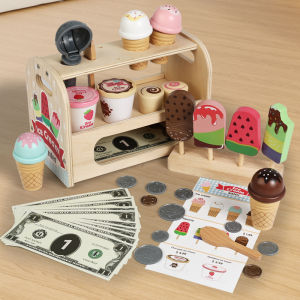 Ice Cream Cart Toy Set - Includes Ice Cream Cones Ice Cream Scoop And Toppings - Perfect Gift For Pretend Play Party Games