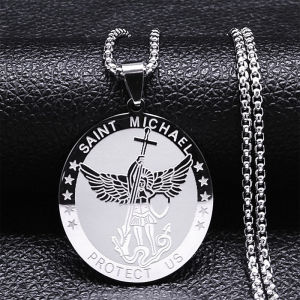 Archangel Saint Michael Medal Necklace for Women Men Stainless Steel Chain Protection Gift Jewelry Amulet Colar Masculino N2350