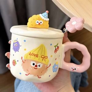LUXIAOSHI | Cute Ceramic Mug with Lid and Spoon