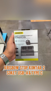 Krisbow Stop Kontak 2 Soket Usb A & Type C - Hitam Electric Socket Terminal Colokan Listrik Kotak Kontak Peralatan Elektronik