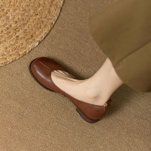 Soft Leather Round Toe Slip-On Loafers: Stylish & Comfortable Women's Work Shoes