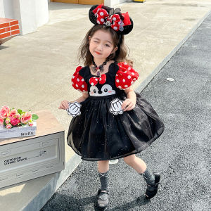 ชุดเจ้าหญิงดิสนีย์ ชุดเด็กผู้หญิง ชุดเจ้าหญิงลายการ์ตูน Minnie Mouse ชุดวันเกิด ชุดกระโปรงฤดูร้อน กระโปรงทรงเอ แขนสั้น คอตั้ง