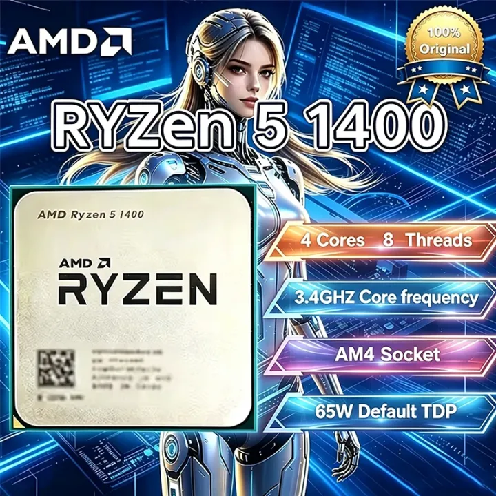 AMD | AMD Ryzen 5 1400 AMD R5 1400 CPU 4-Core 8-Thread 3.4 GHz Unlocked Desktop Processor Socket AM4 Gaming CPU Without Package