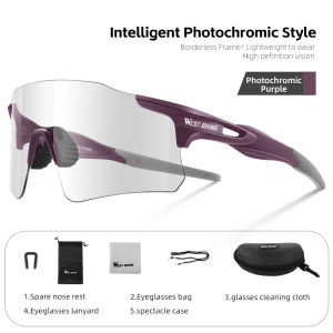 West Biking | WEST BIKING Photochromic Polarized Cycling Glasses Rimless Sports Sunglasses UV400 Lightweight Running Driving Outdoor Goggles