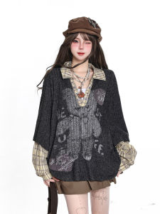 Áo Thun Dài Tay Giả Hai Mảnh Gothic Cổ V