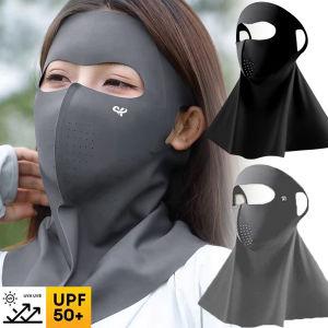 หน้ากากไหมน้ำแข็งระบายอากาศ3D Seluruh Wajah หน้ากากกรองแสง UPF50 + กันฝุ่นป้องกัน UV สำหรับฤดูร้อนหน้ากากผ้าพันคอป้องกันคอสำหรับขี่จักรยานกลางแจ้ง