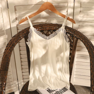 Áo Vest Nữ Mùa Hè Modal Double Strap V-neck Backless Lace Trim Pure Desire Chest Pad Spandex Polyester Loose Fit Commute Style